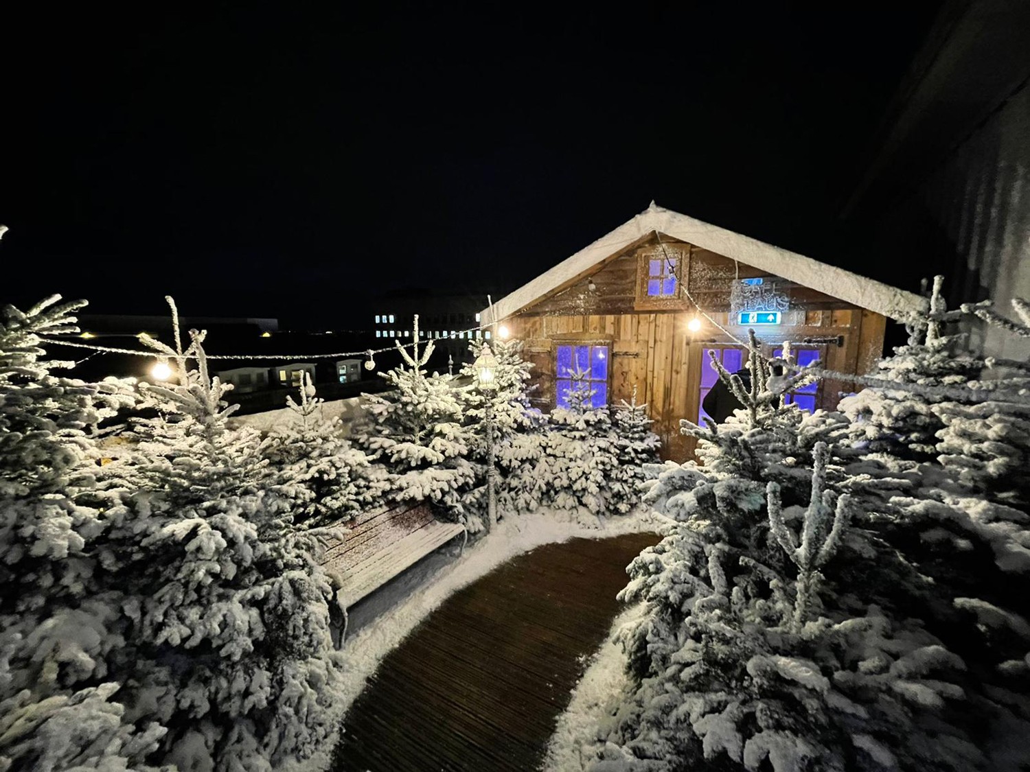 Snow Topped Trees, Santas Grotto Artificial Snow dressing UK, FX Live Eco Friendly Snow